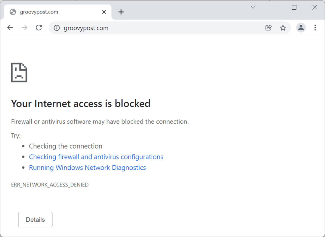  Interneta piekļuve ir bloķēta Google Chrome