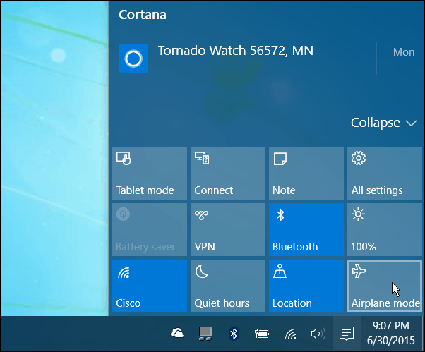 Darbības centrs Windows 10