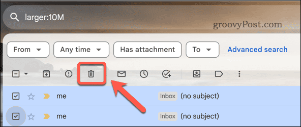 Gmail e-pasta ziņojumu dzēšana no meklēšanas rezultātiem