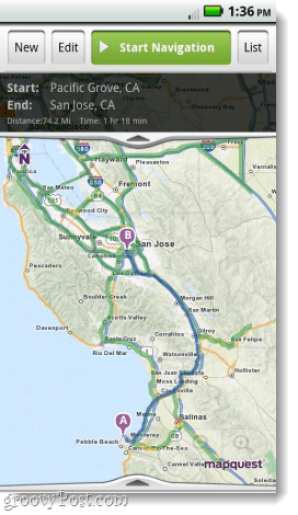 Mapquest android lietotņu navigācijai
