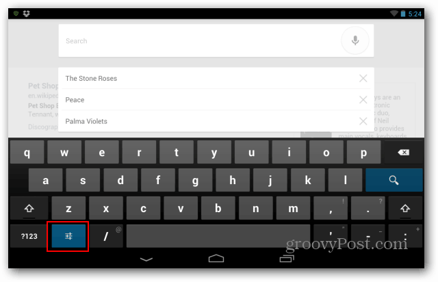 Nexus 7 tastatūras iestatījumu poga