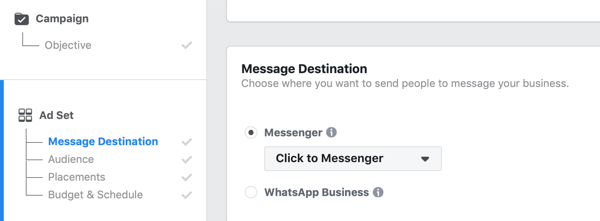 Facebook Click to Messenger reklāmas, 1. darbība.