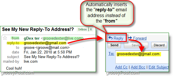 kad iestatījāt atbildes uz e-pasta adresi, tā visas atbildes sūta uz jūsu alternatīvo adresi