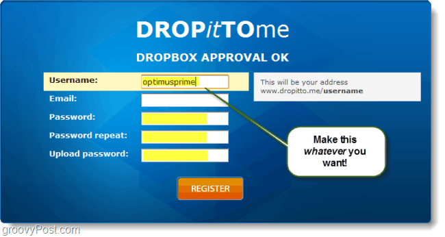 izveidojiet dropbox augšupielādes URL