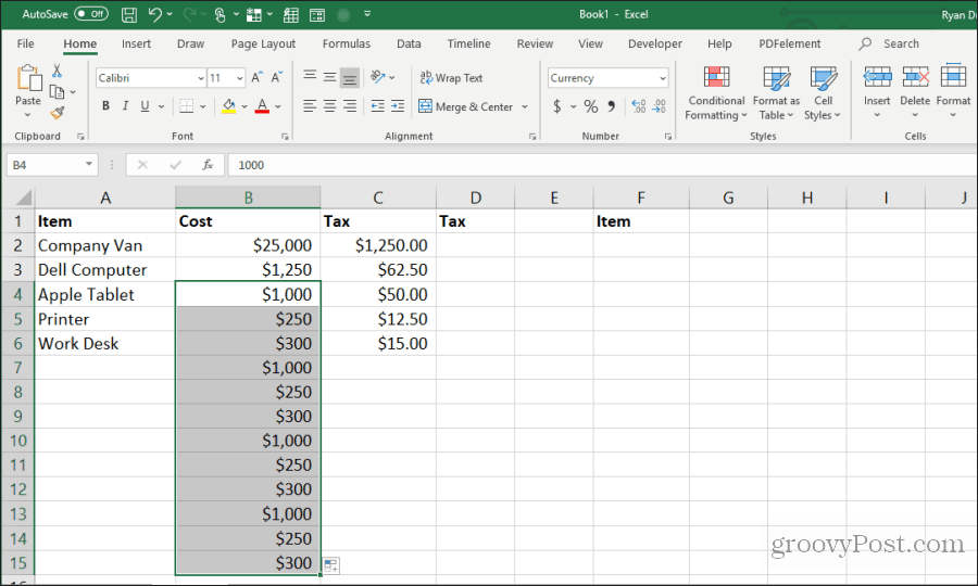 atkārtojiet Excel aizpildīšanu