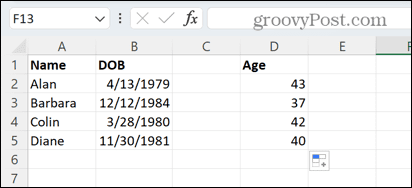 Excel vecumu