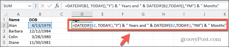 Excel gadu un mēnešu formula