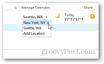 Outlook 2013 kalendāra laikapstākļu apskate — pievienot un noņemt pilsētas