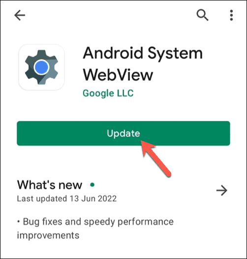 Android sistēmas WebView atjaunināšana Google Play veikalā