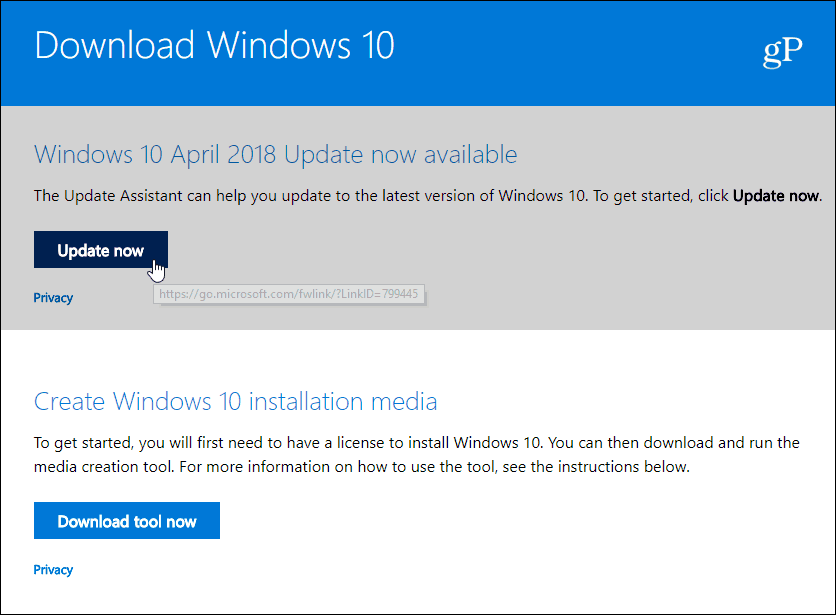 Lejupielādējiet Windows 10 aprīļa 2018 atjauninājumu