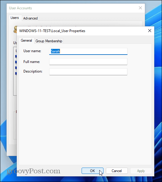 lietotājvārds netplwiz Windows 11