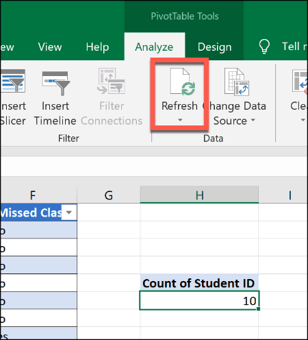 Pivot tabulas atjaunināšana programmā Excel