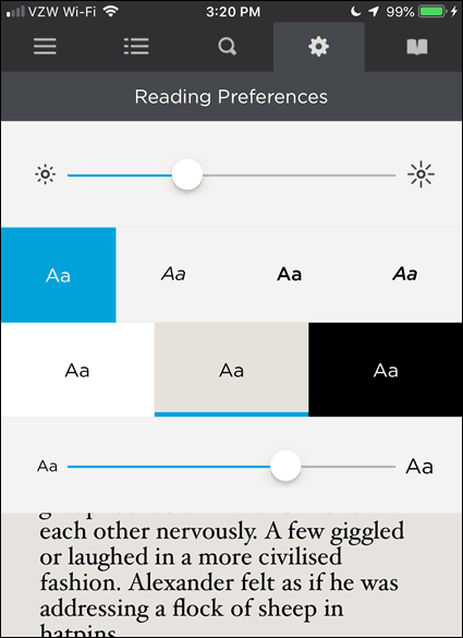 Lasīšanas preferences pakalpojumā BookFusion iOS