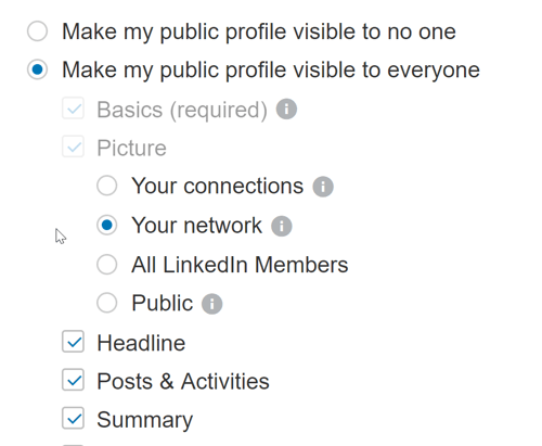 Pārliecinieties, vai jūsu LinkedIn profila iestatījumi ļauj ikvienam redzēt jūsu publiskās ziņas.