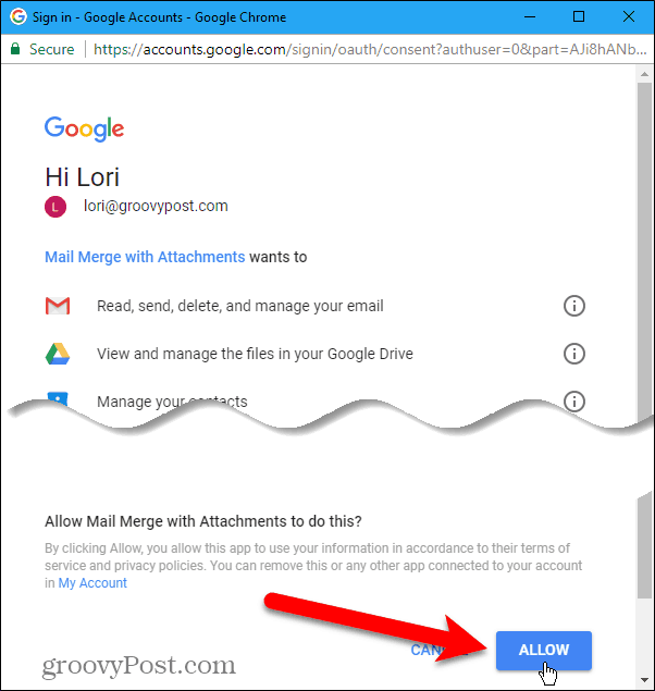 Atļaut piekļuvi Gmail kontam