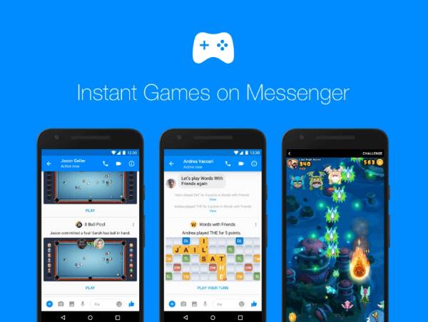 Facebook plašāk piedāvā tūlītējās spēles Messenger un izlaiž jaunas bagātīgas spēles iespējas, spēļu robotus un atlīdzības.
