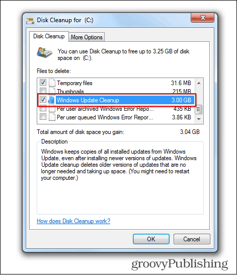 Windows 7 atjaunināšana izdzēš vecos failus diska tīrīšanas telpā