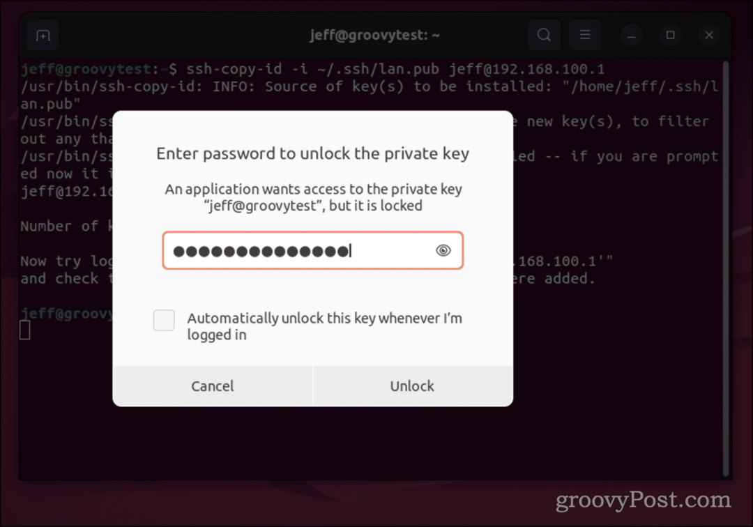 Ubuntu paroles dialoglodziņš SSH atslēgai