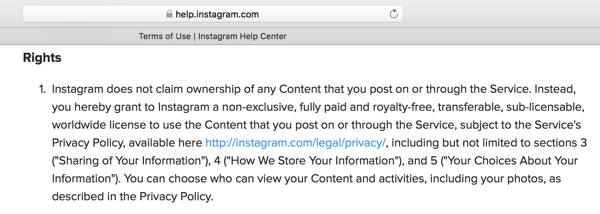 Instagram lietošanas noteikumos ir aprakstīta licence, kuru piešķirat platformai savam saturam.