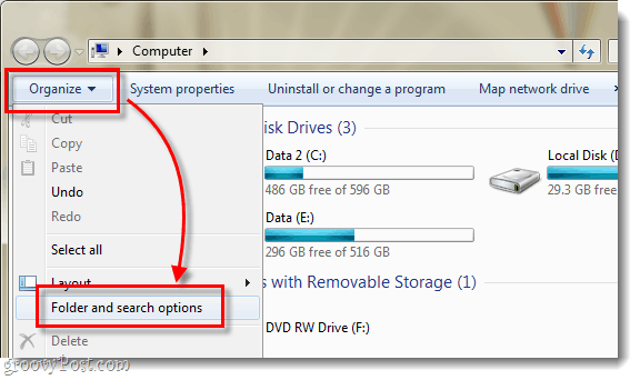 Windows 7 Explorer organizēšana un oflder un meklēšanas iespējas