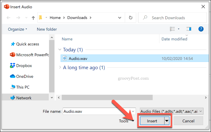 Audio faila ievietošana programmā PowerPoint