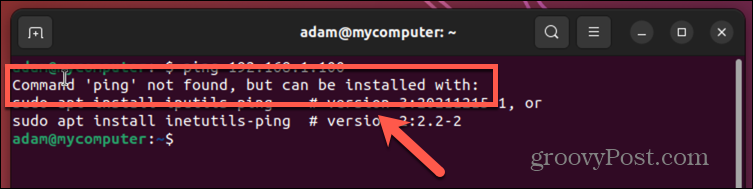 Ubuntu ping nav atrasta kļūda