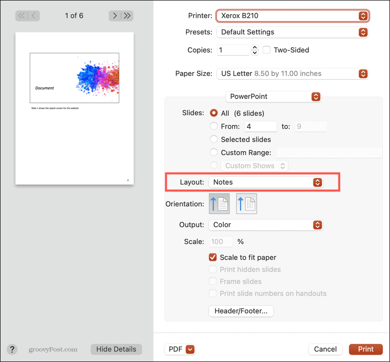 Drukājiet PowerPoint piezīmes