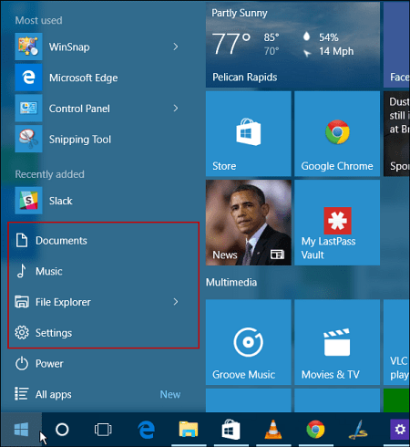 Windows 10 izvēlne Sākt