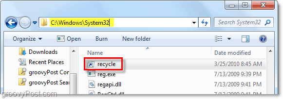 ievietojiet atkritni mapē Windows 7 system32