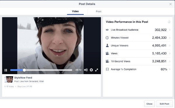 facebook tiešraides video metrika
