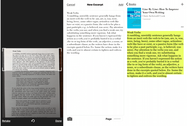 Izraksts - iOS lietotne Book Highlighter, kā fotografēt grāmatas fragmentu
