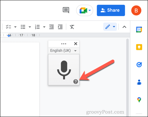 Google dokumentu balss rakstīšanas palīdzības poga