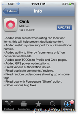 Oink 1.0.1 atjauninājums no Apple App Store