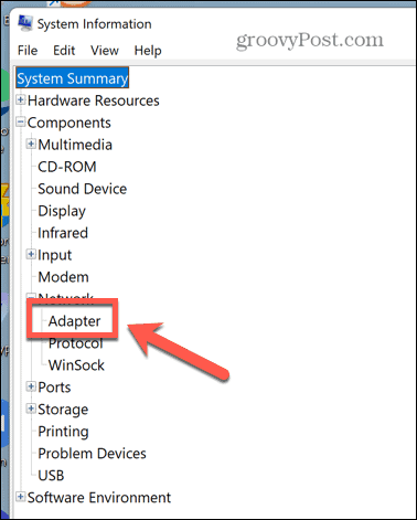 Windows 11 sistēmas informācijas adapteris