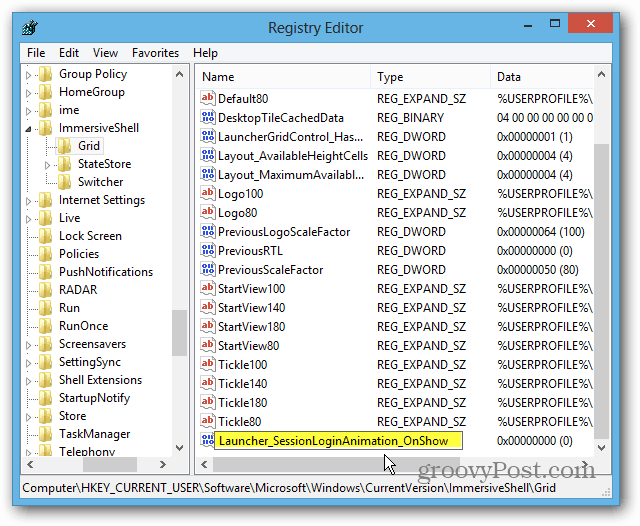 Windows 8 reģistra DWORD vērtība