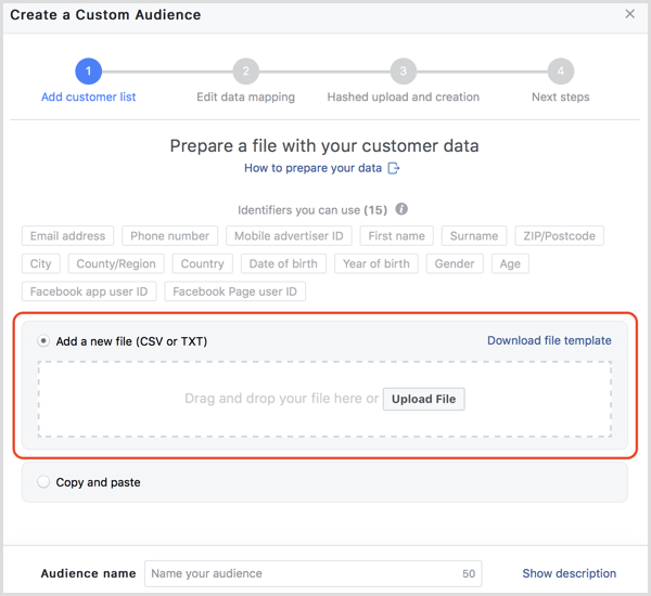 Facebook augšupielādējiet klientu datus