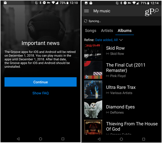 Groove mūzikas lietotne Android