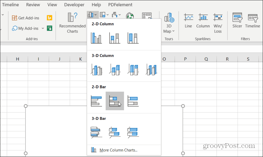 ievietojiet sakrautu diagrammu Excel formātā