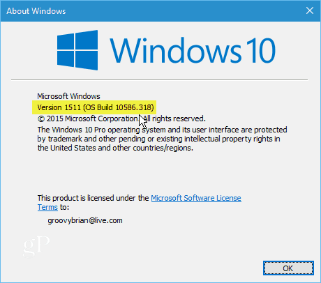 Windows 10 versija 1511 Build 10586-318