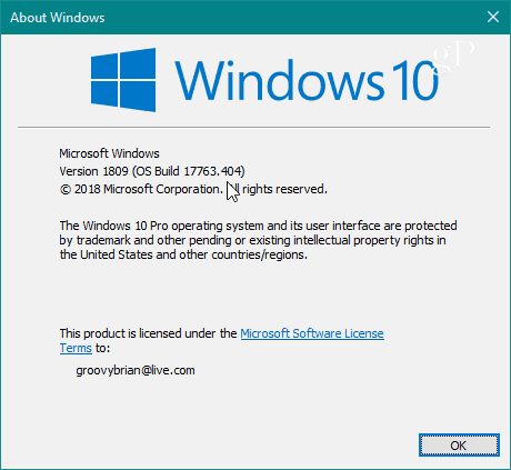 Windows 10 būvēt 17763-404