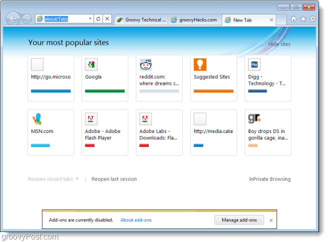 Programmas Internet Explorer 9 Beta ekrānuzņēmuma tūre