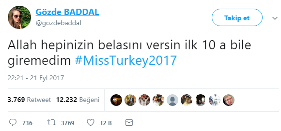 Miss Turcijas konkurentes Gözde Baddal lāsts