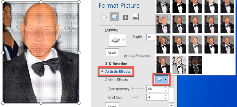 Mākslinieku attēlu efektu pievienošana attēliem programmā Word