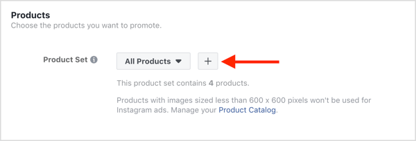 Izvēlieties produktus, ko reklamēt savā Facebook dinamisko reklāmu kampaņā.
