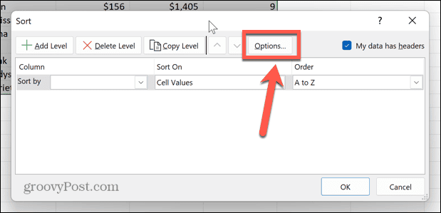 Excel kārtošanas opcijas