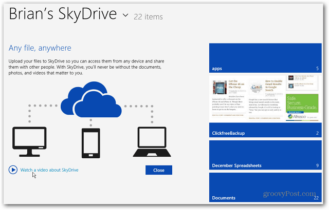 Jauns SkyDrive sākuma ekrāns