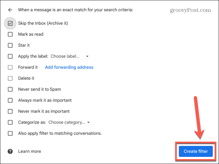 Gmail filtra izveides poga