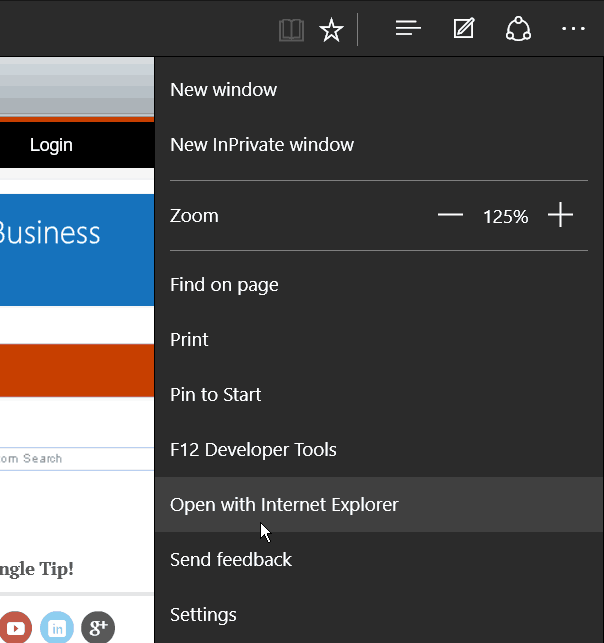 atvērt ar IE Microsoft Edge