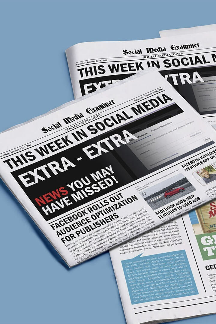 Facebook auditorijas optimizācija izdevējiem: šī nedēļa sociālajos medijos: sociālo mediju eksaminētājs