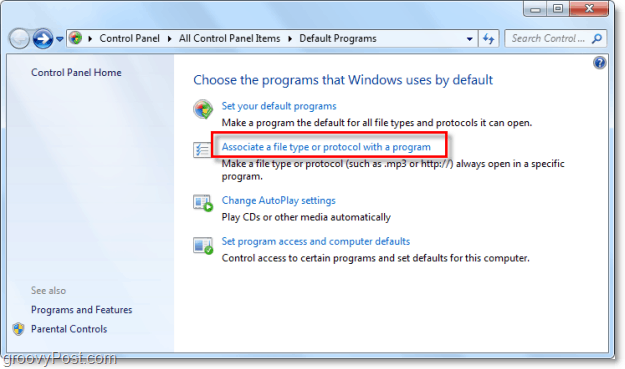 mainot failu asociācijas Windows 7